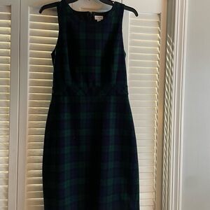 J. Crew Navy and Green Checkered Midi Dress